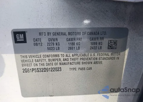 2013 Cadillac Xts Luxury z USA, uszkodzony, nr VIN 2G61P5S32D9122023